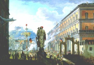 L'abbattimento dell'Albero della Libertà repubblicano a Largo di Palazzo a Napoli