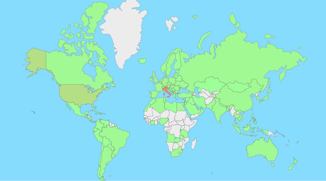 La mappa con la geolocalizzazione per Stati dei contatti al nostro portale